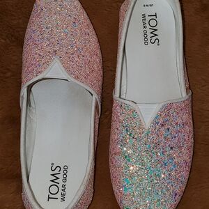 TOMS Women's Alpargata Blanco Chunky Glitter Pink Flats Size 6